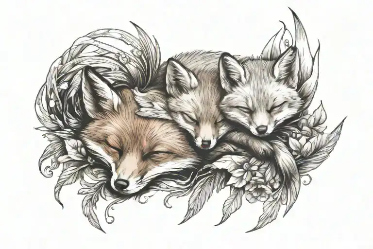Baby Fox Sleeping With Mother Fox Surrounded