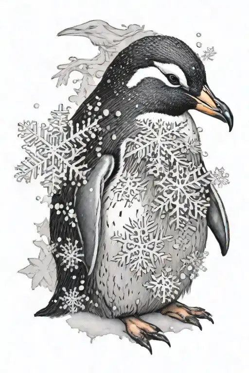Black And White Penguin With Snowflake Backgrond