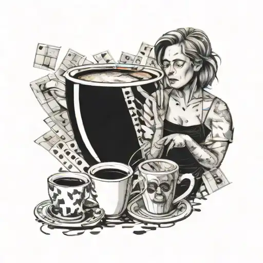 A Motherly Figure Surrounded By Film Strips And Coffee Mugs