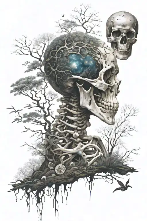 A Serene Nature Scene With A Hidden Cosmic Female Skeleton As Part Of The Landscape