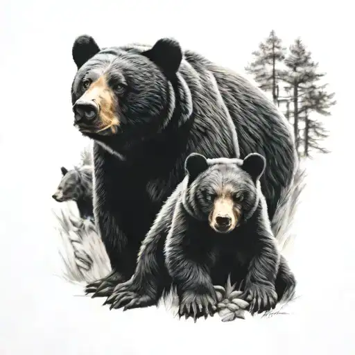 Black Bear And Cubs
