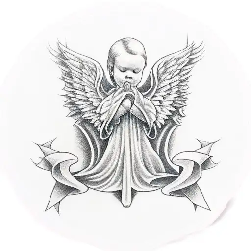 Angel With Wings Spread Out And Holding A Sword Pointing Down