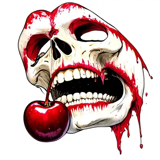 Vampire Mouth Biting Cherry Shaped Like A Skull