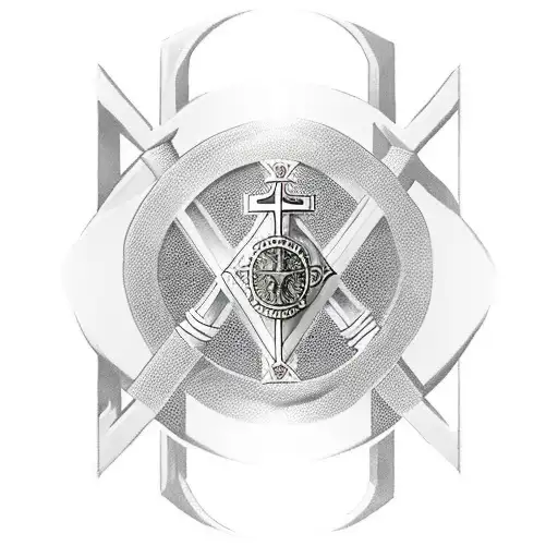 Knights Templar Warrior With Shield And Sword Kneeling In Front Of Christ On The Cross