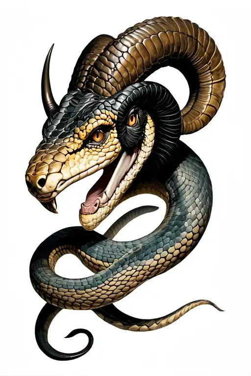 Top Down View Snake Head With Ram Horns