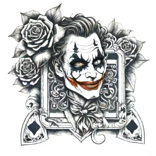 Joker Holding Ace Of Spades Cards Infused In Rose Flowers