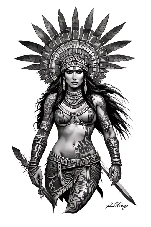 Aztec Design Incorporating Sexy Female Warrior For A Male