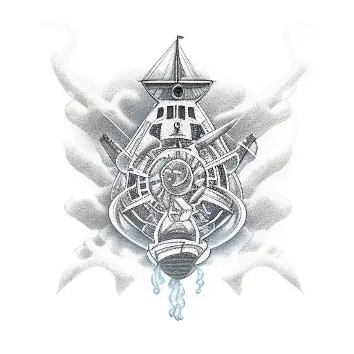 Ship With Ghost Crew And Water