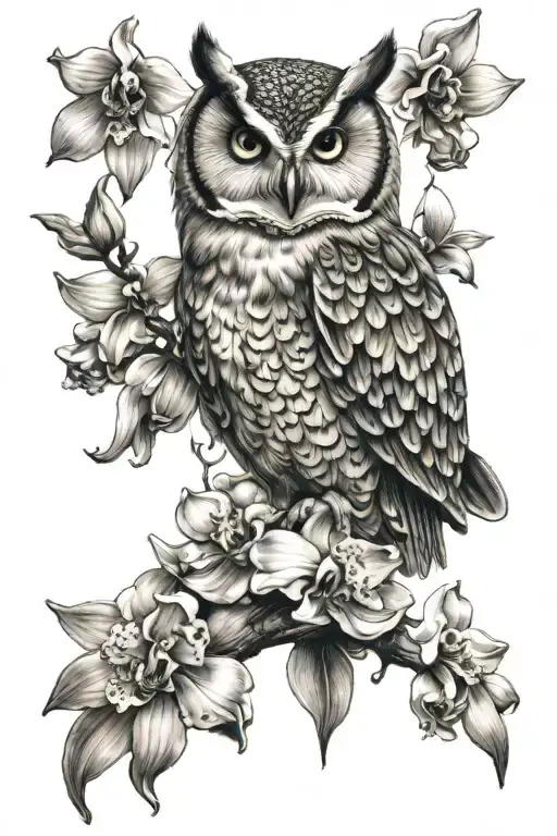 Owl And Orchid Flower