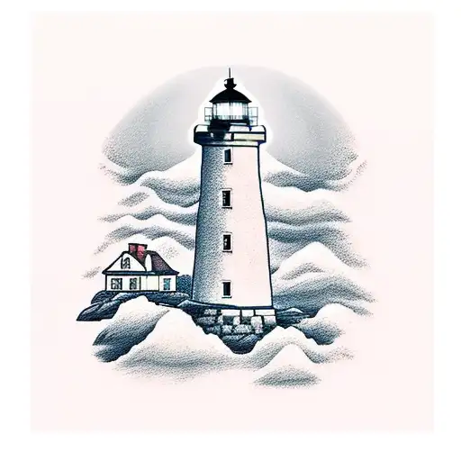 Lighthouse With Mountains And Water