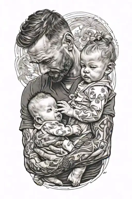 Father With Baby Girl Holding