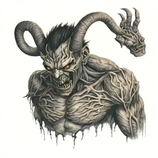 Demon Looking Out From Inside Clients Back With Fingers Pulling The Skin Aside