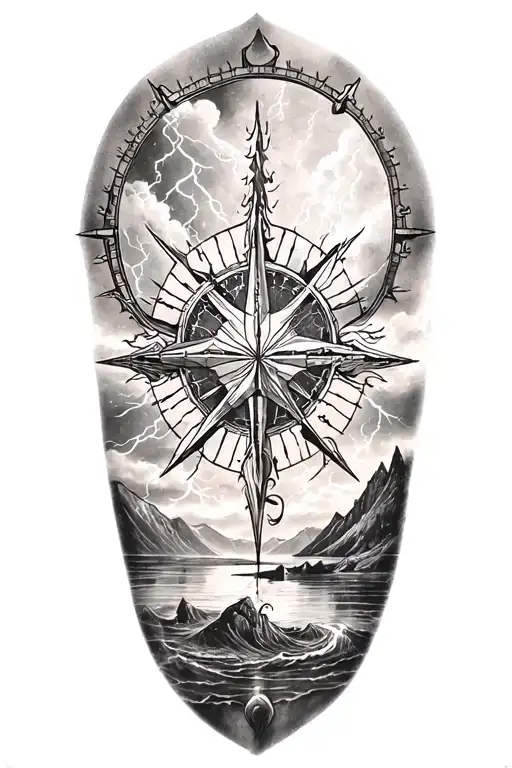 Vegvisir And Lightining Storm And Fjord And Nature