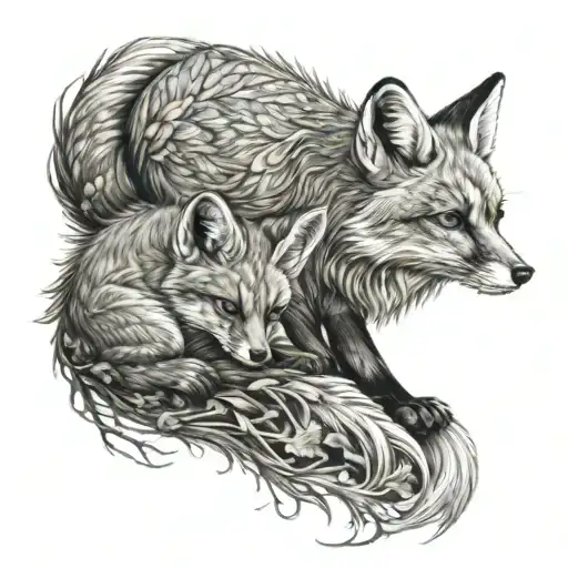 Baby Fox Mother Fox Mystical Moonlit Forest