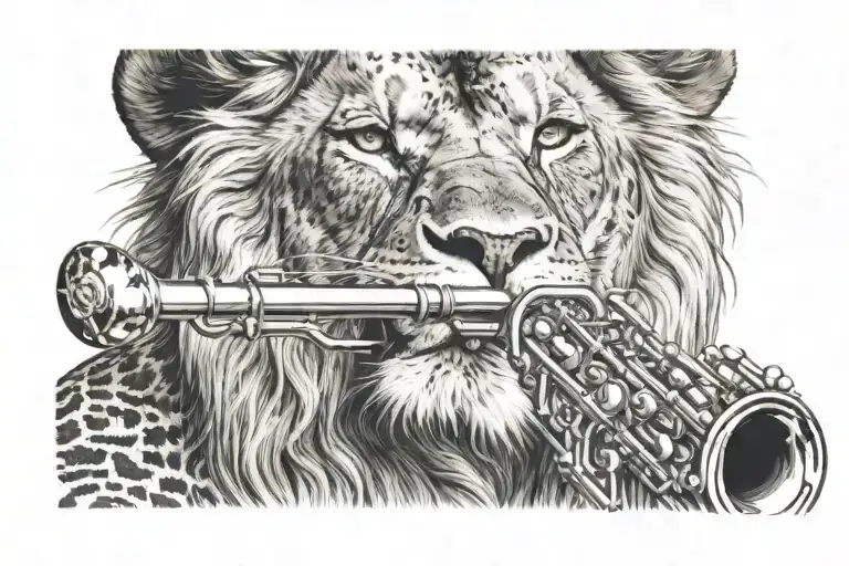 A Realistic Portrait Of A Lion Playing A Saxophone