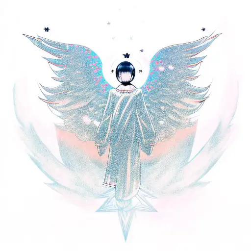 A Minimalist Tattoo Of A Kawaii Star Surrounded By Angel Wings And Kpop Symbols
