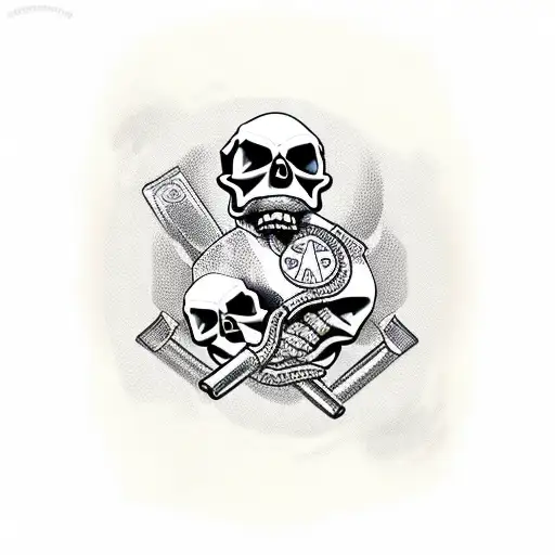 Skull With Money And Bullets