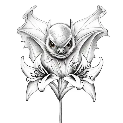 A Bat With A Lily Flower