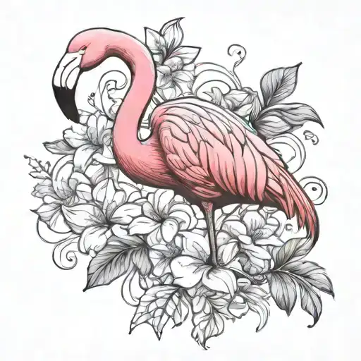 Flamingo With Flowers Growing