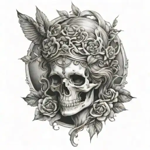 Skull Greek Goddess Surrounded