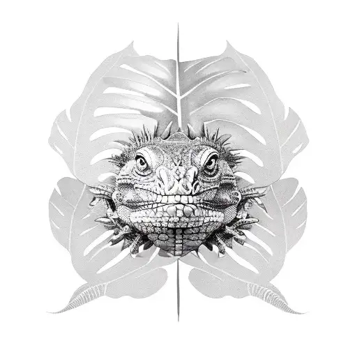 Iguana With Monstera Plant