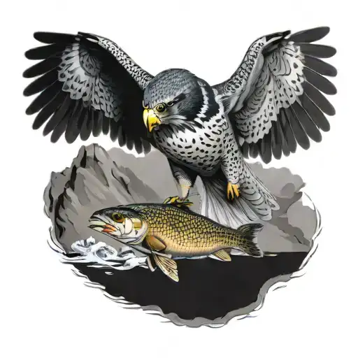 Peregrine Falcon Swooping At Rainbow Trout Swimming Upstream