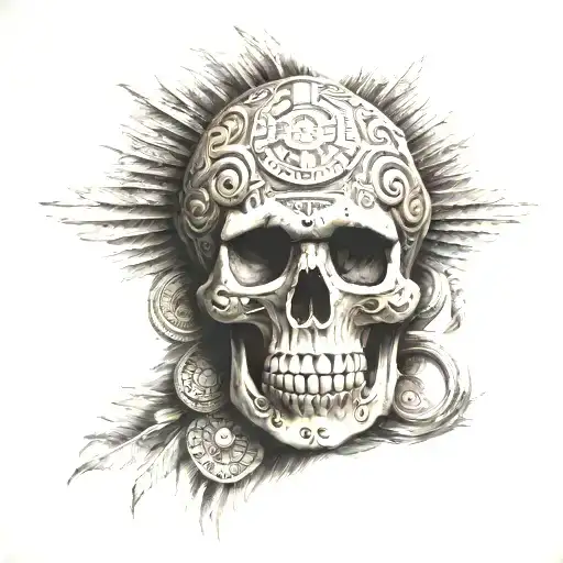 Aztec Skull Full Back Tattoo Design