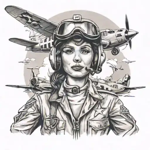 Pilot Woman Of Aircrafts In The Wwii And Some Planes In The Background