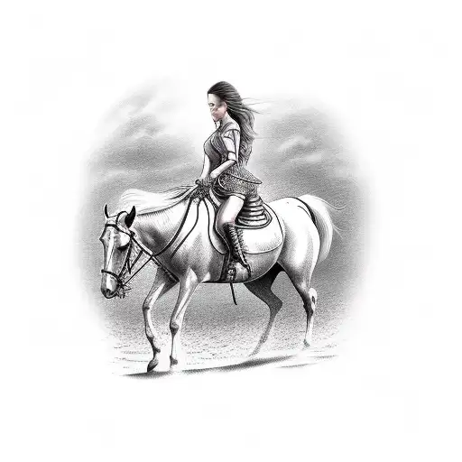 Women On A Horse Holding A Ship