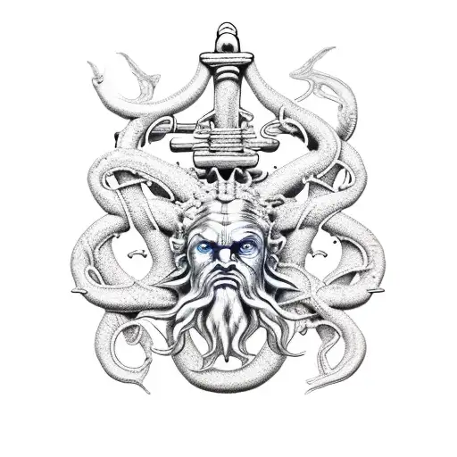 Poseidon And The Kraken Attacking The Uss Constitution