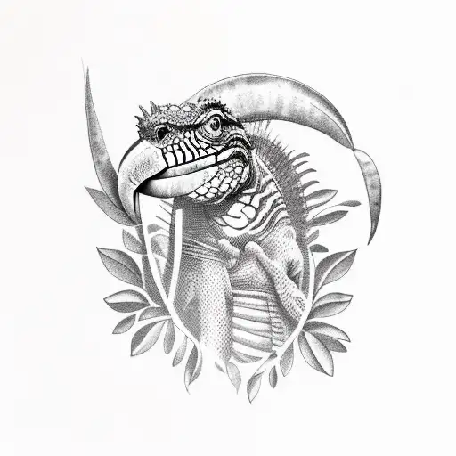 An Iguana And A Toucan On A Tree