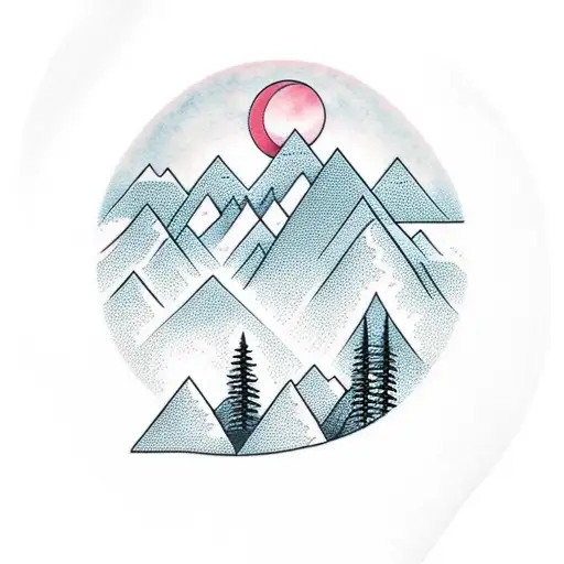 Forest With Mountains In The Background Under A Blood Moon