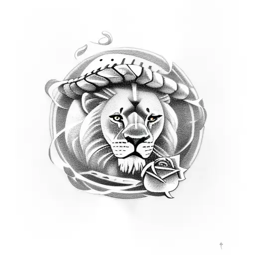 Lion And Spartan And Baseball Ball And Roses
