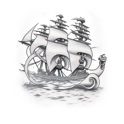 Kraken Draging A Pirate Boat