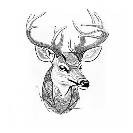 A Detailed Sketch Of A Deer Surrounded By Intricate Patterns Inspired By Wood Grain