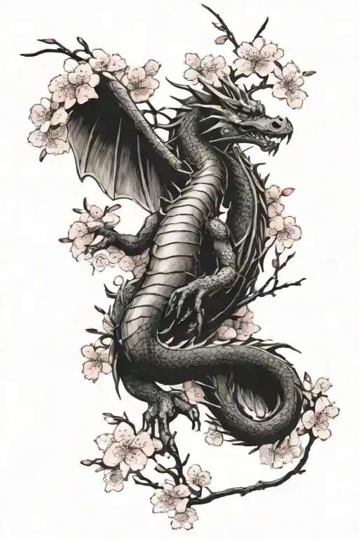 Dragon Wrapped In Cherry Blossoms