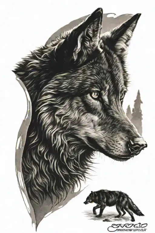 Black Wolf And Shadows