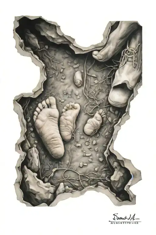 Baby's Feet That Turns Into A Foot Path Of A Father And Daughter Walking Together