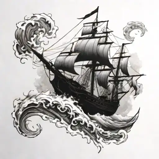 Black Pearl Ship Sailing Through Stormy