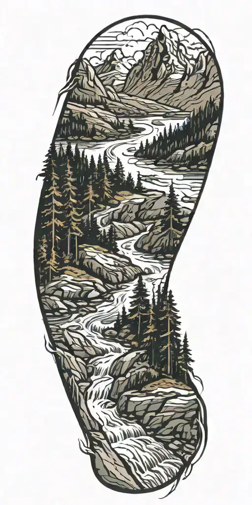 River Flowing Through Forest Leading Into Mountains With A Wild