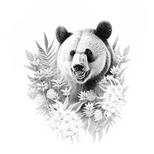 Formosan Black Bear Surrounded By Silver Ferns And Edelweiss Flowers