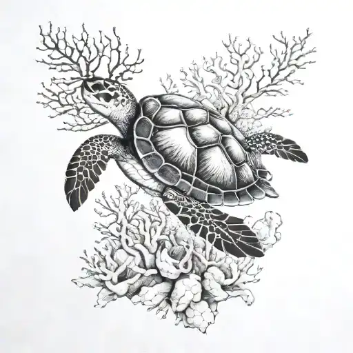 Sea Turtle And Coral Reef