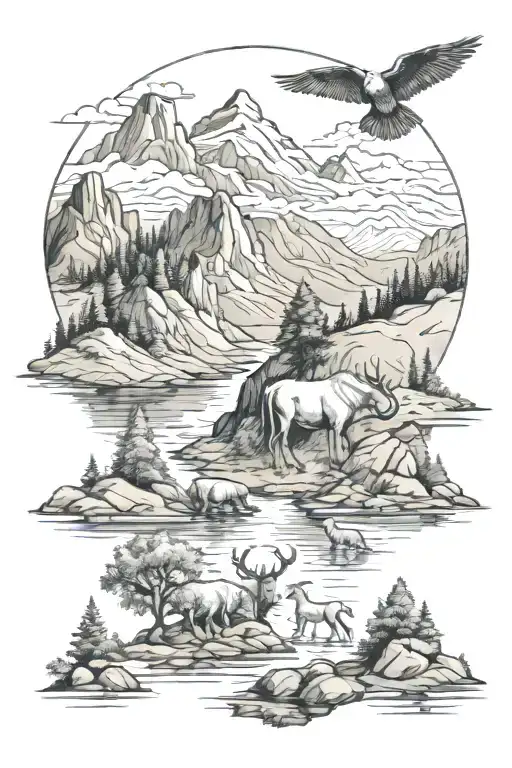 Mountain Landscape With Animals