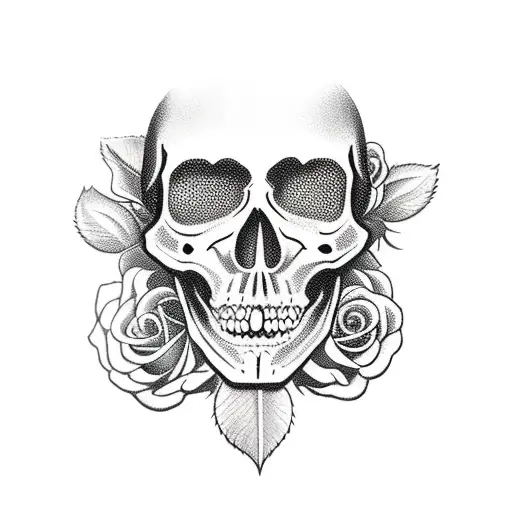 Half Face Virgin Half Face Skeleton With A Sword Stuck In A Bouquet Of Roses