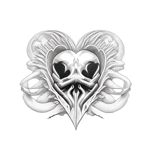 Heart Within Second Half Skull With Raven On Top