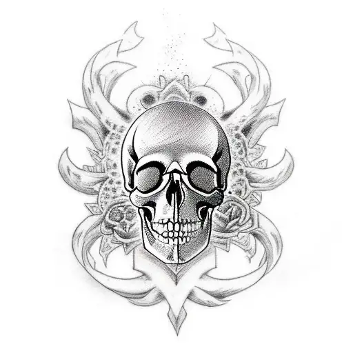 A Tattoo Design Of A Skull With Animals Surrounding It In A Mystical Way