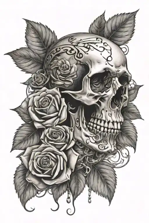 Rose Tattoo With Skull And Money