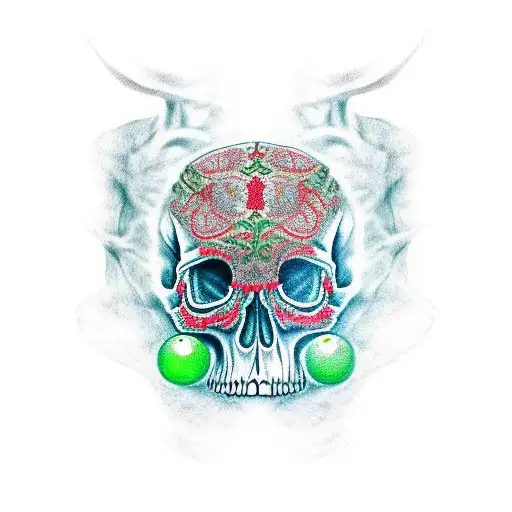 Skull On Chest With Green Eyes