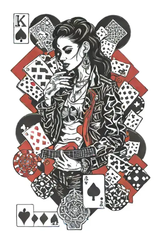 Kehlani Crash Leather Jacket With Red Guitar Surrounded By Playing Cards Poker Chips And Dice