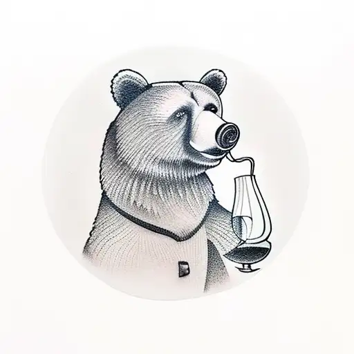 Bear Drinking A Bottle Of Wine